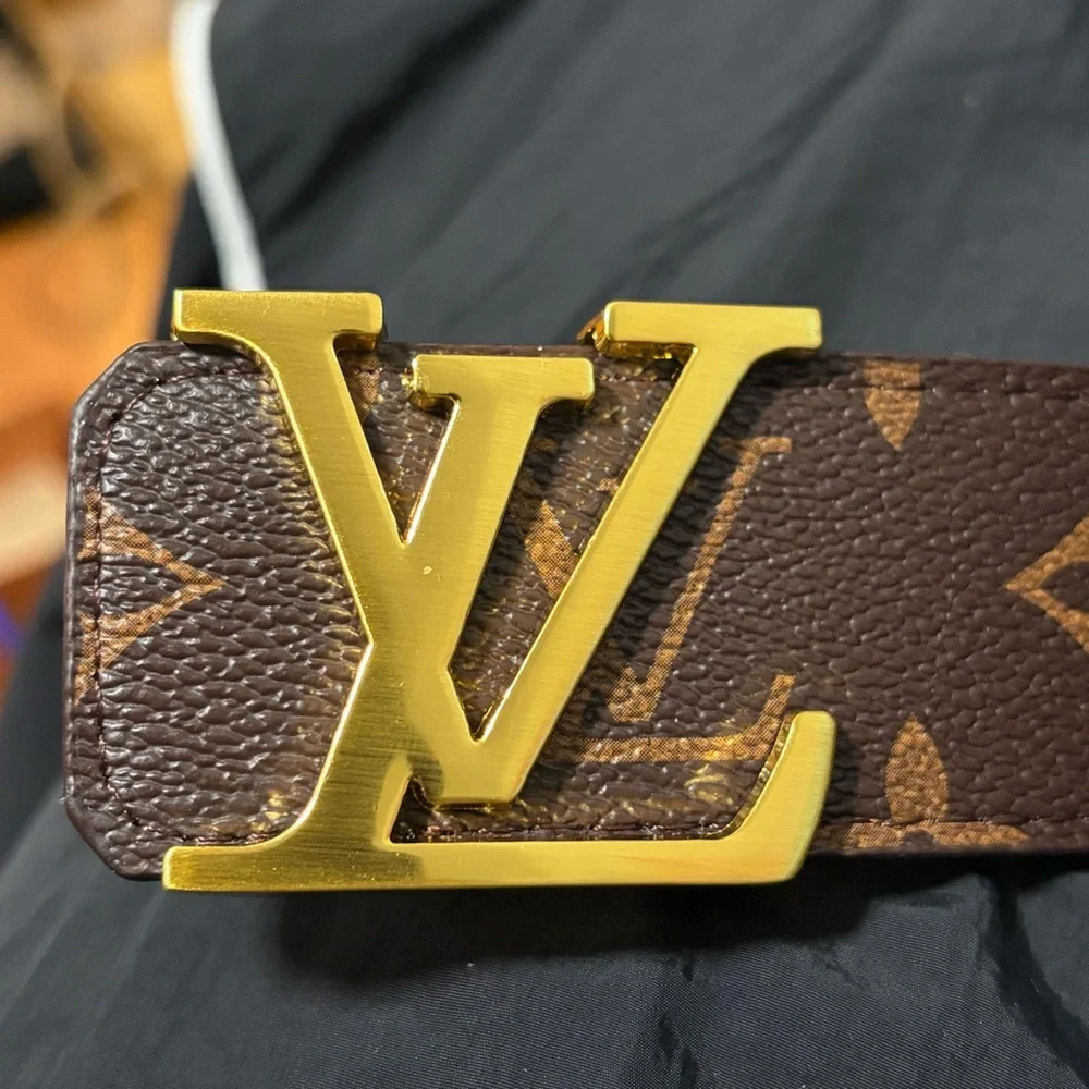 Louis Vuitton Brown Monogram Belt with Gold Buckle - Picture 2 of 5
